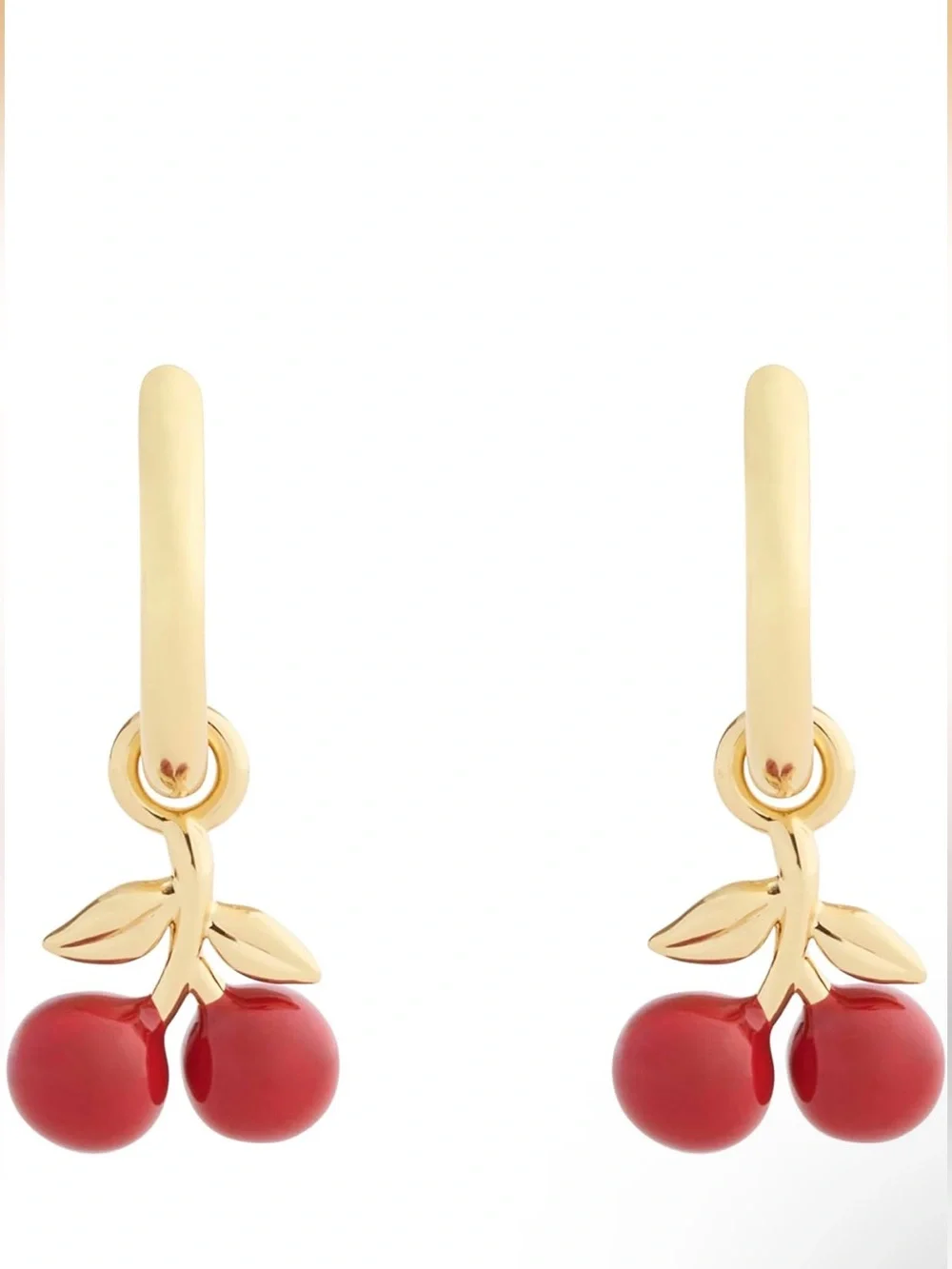 Coach Gold Hoop Earrings with Red Cherry Drops - Women Jewelry - Picture 2 of 4